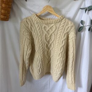 Wool Cream Cable Knit Crewneck Sweater